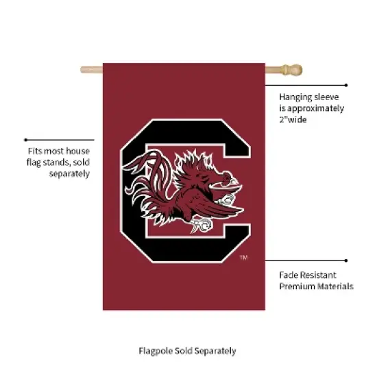 Evergreen NCAA University of South Carolina Applique House Flag 28 x 44 Inches Outdoor Decor for Homes and Gardens image {1}