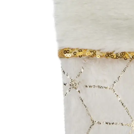 Northlight 20" Cream and Gold Christmas Stocking with Faux Fur image {2}
