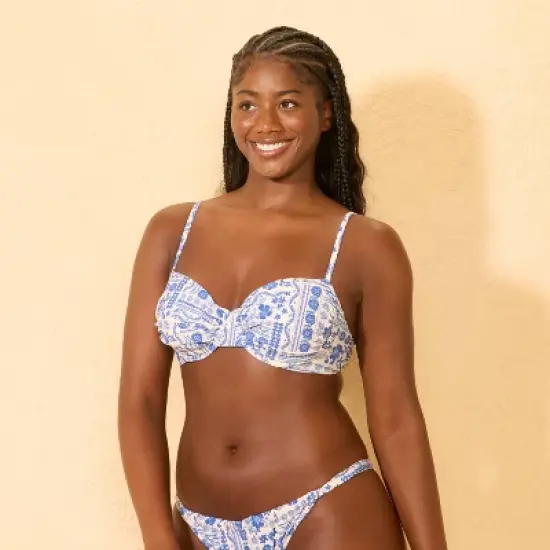 Women's Shirred Underwire Bikini Top - Wild Fable&trade; Blue/Cream Floral image {3}