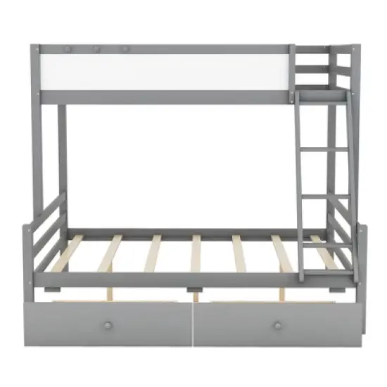 Twin over Full Bunk Bed with Whiteboard, 3 Hooks and 2 Drawers-ModernLuxe image {5}