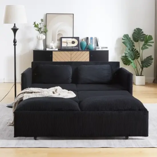 MAYEERTY 64.5 Sleeper Sofa Bed 3 in 1 Adjustable Pullout 2 Pillows Side Pockets Soft Corduroy Convertible image {7}