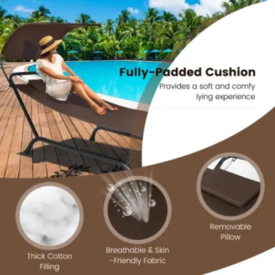 Tangkula Chaise Lounge Bed w/ Detachable Sunshade Canopy Hammock w/ Rustproof Metal Stand image {9}