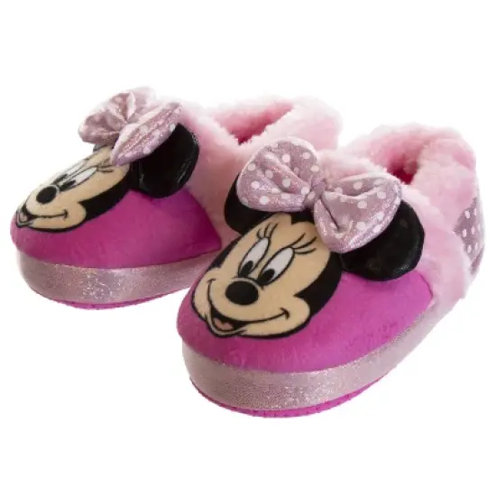 Disney Kids Girl's Minnie Mouse Slippers - Plush Lightweight Warm Comfort Soft Aline House Slippers - Light Pink (size 5-12 Toddler/Little Kid) image {1}