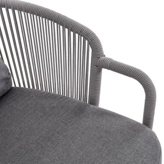 Woven Accent Outdoor Sofa Set 3Seater + Textured Wood Frame Lounge Chairs & Rectangular Table image {7}