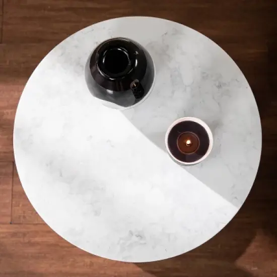 Vebell Round End Table White/Natural - Aiden Lane image {2}
