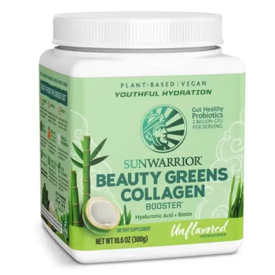 Sunwarrior Beauty Greens Powder, Plant-Based Hyaluronic Acid + Biotin Booster Powder, Unflavored or Pi&ntilde;a Colada, 300gm image {5}