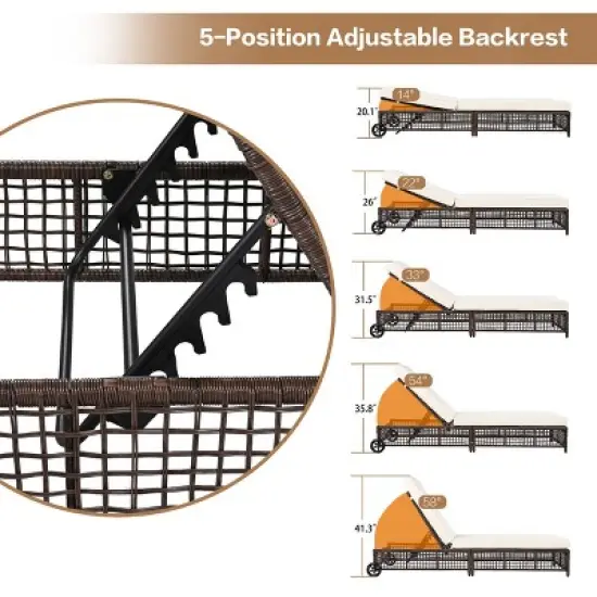 Whisen Rattan Outdoor Lounge Chair, Patio Chaise Lounge with 5-Position Backrest image {6}