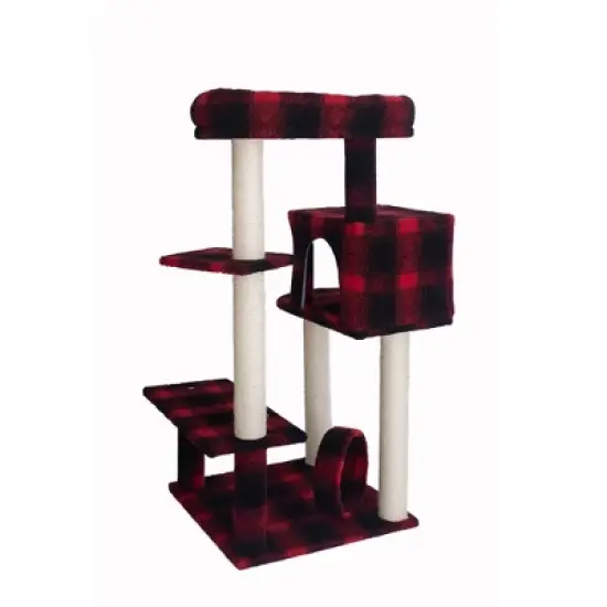 Armarkat B5008 50-Inch Classic Real Wood Cat Tree With Veranda, Bench, Mini perch, and Spacious Lounger In Scotch Plaid image {6}