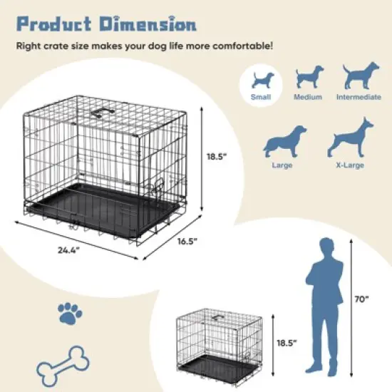 Lirago 24 Inch Black Single Door Dog Cage Durable Metal Kennel with Secure Lock Collapsible Design and Removable Tray image {4}