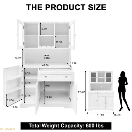 Modern Kitchen Pantry Cabinet with Microwave Stand, Drawer & 14 Shelves image {6}