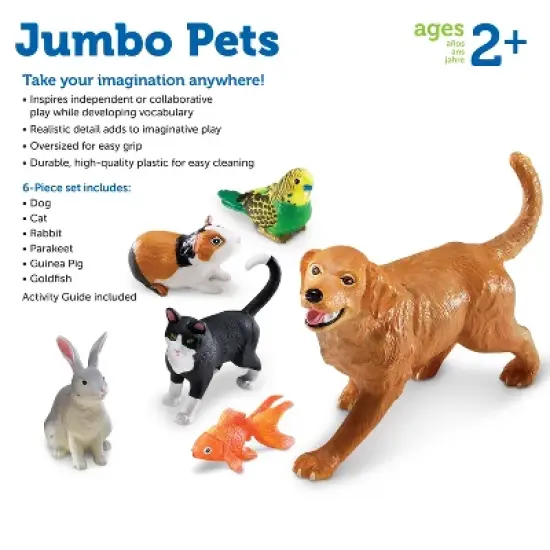 Learning Resources Jumbo Domestic Pets: Cat, Dog, Rabbit, Guinea Pig, Fish and Bird, 6 Animals, Ages 2+ image {4}
