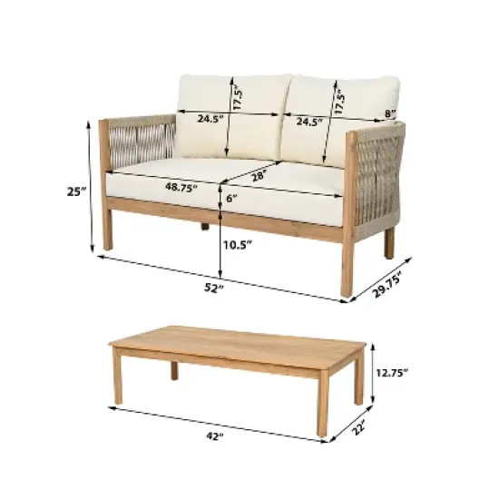 Christopher Knight Home Gilda Patio Rope Weaving Acacia Wood Loveseat and Coffee Table Seating Set image {2}