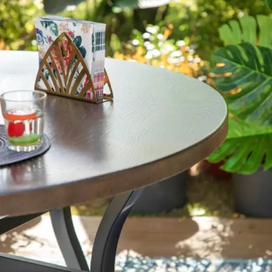 Captiva Designs 5pc Patio Dining Set Steel Frame Table with Umbrella Hole & Gray Textilene Chairs with Wood-like Armrests image {5}