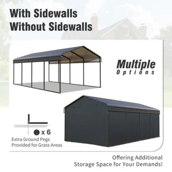 Captiva Designs 12&rsquo; x 20&rsquo; Heavy Duty Metal Carport - Versatile Shelter with Optional Sidewalls image {8}