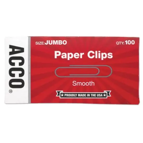 ACCO Paper Clips, Jumbo, Smooth, Silver, 100 Clips/Box, 10 Boxes/Pack image {1}