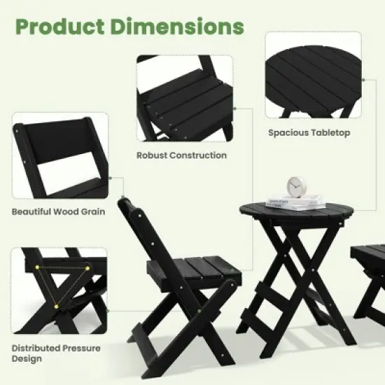 Hyleory 3-Piece Patio Bistro Set - Foldable Table & Chairs with Coffee Table, Lightweight for Balcony, Garden, Apartment ,Weather-Resistant image {4}