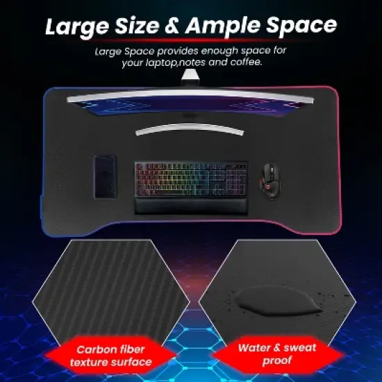 BestMassage 47 Inch Computer Desk Gaming Desk Writing Desk T-Shaped Office Desk PC Desk with Built-in Cup Holder, Red image {3}