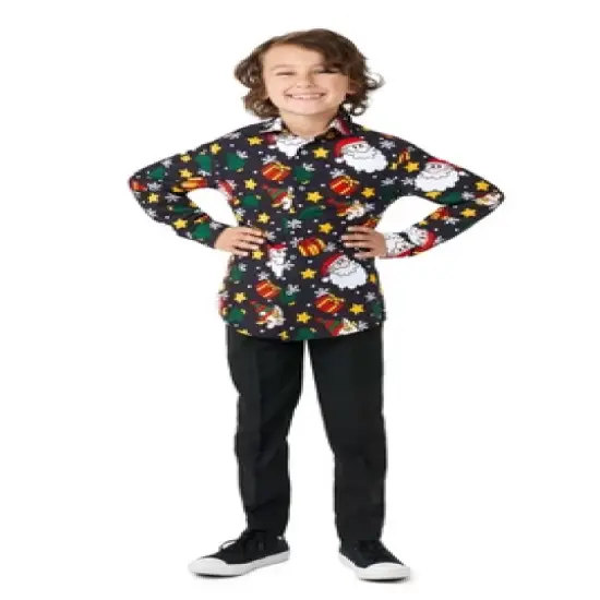 Suitmeister Boys Christmas Shirt - Santa Elves Black image {2}