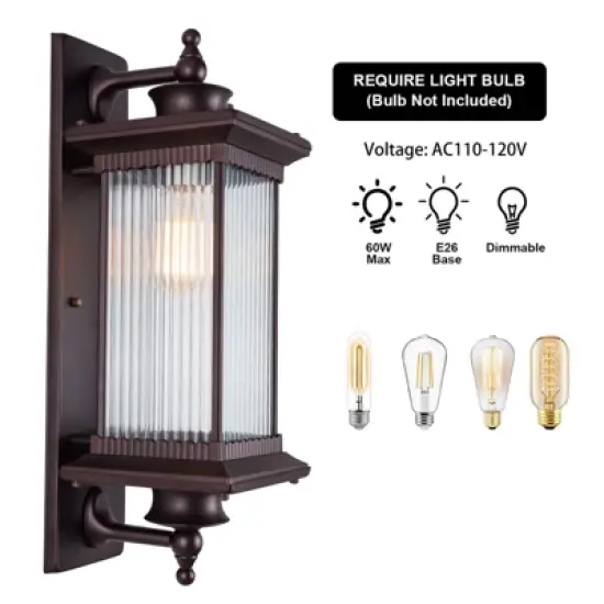 YIYIBYUS 1-Light Brown Outdoor Waterproof Wall Sconce with Glass Shade image {6}