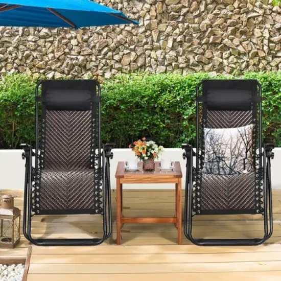 Costway 2PCS Patio Rattan Zero Gravity Lounge Chair Folding Recliner Headrest Mix Grey\Mix Brown image {10}