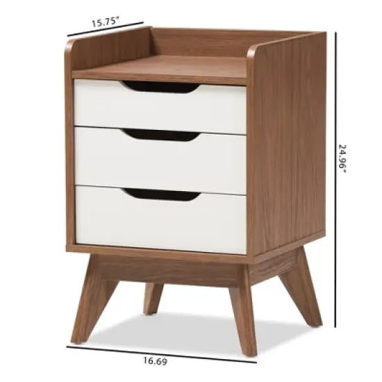Brighton Mid - Century Modern Wood 3 - Drawer Storage Nightstand - Brown - Baxton Studio image {7}