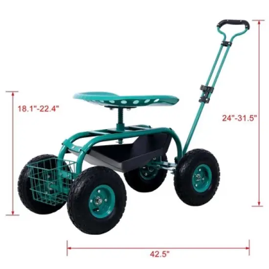 Rolling Garden Cart With 4 Wheels Tool Tray Basket Adjustable Height 360-degree Swivel Heavy-duty Frame Easy Assembly Garden Scooter Gardening image {6}