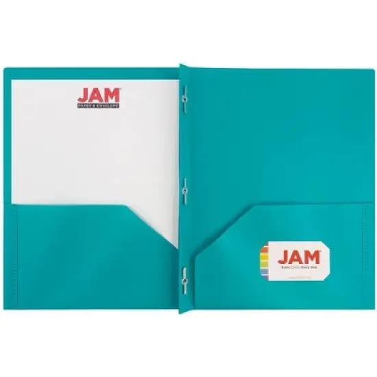6pk 2 Pocket Plastic Folders with Prong Fasteners Teal - JAM Paper image {2}