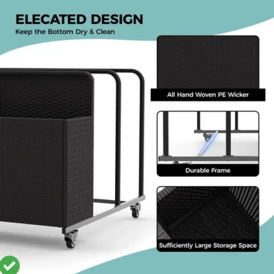 Outdoor Rolling PE Rattan Pool Caddy Wicker Patio Poolside Float Storage Organizer for Floaties Noodles Life image {5}