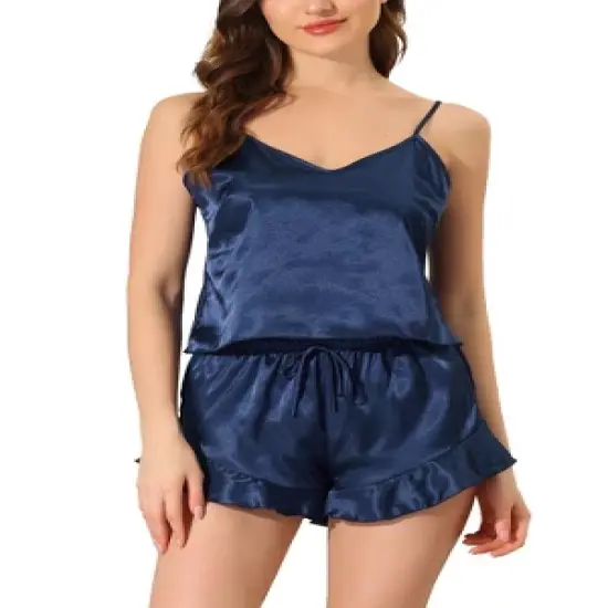 cheibear Women's Satin Spaghetti Cami Tops Shorts Sleepwear Lounge Sets image {8}