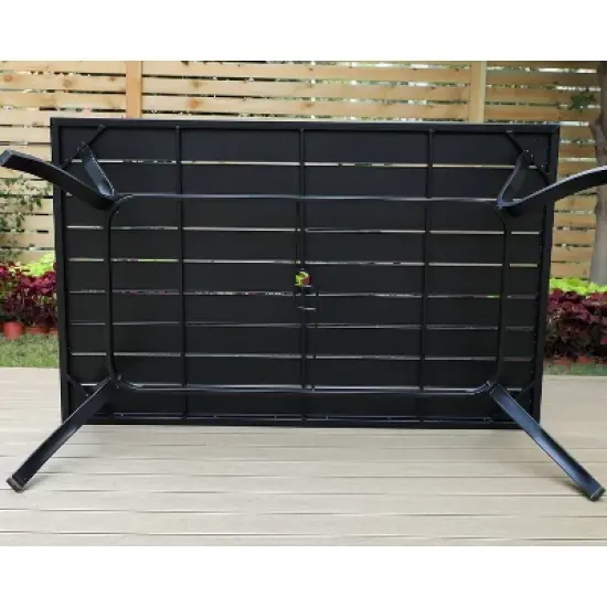 7pc Outdoor Dining Set with 7 Position Adjustable Folding Chairs & Metal Rectangle Table with Umbrella Hole - Captiva Designs image {4}