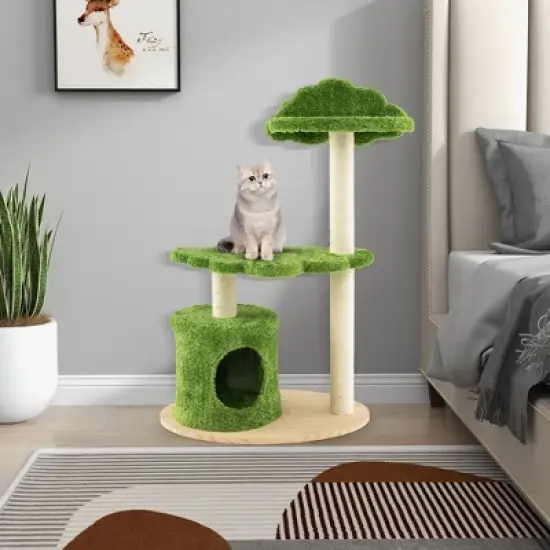 Tangkula 38" Cute Cat Tree Cat Condo Furniture w/ Fully Wrapped Sisal Scratching Posts image {3}