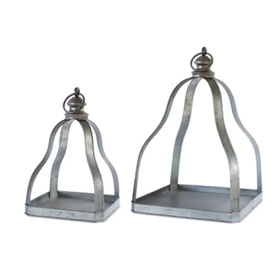 HomeRoots Set of Two Gray Distressed Galvanized Metal Tabletop Lantern Candle Holders image {4}