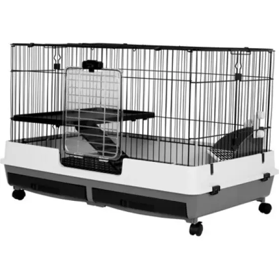 A&E Cage Company Deluxe 2 Level Guinea Pig, Rabbit and Chinchilla Small Cage - Black image {2}