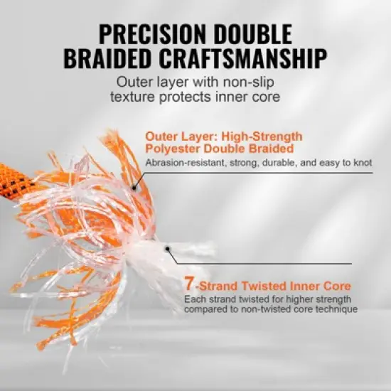 VEVOR Dual-Weave Polyester Cord, 1/2 inch x 220 feet, 48-Strand, 8000 LBS Tensile Strength, Multi-Use Outdoor Rope, Orange/Black image {3}