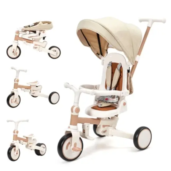 Foldable Baby Tricycle w/ Parent Handle, Safety Harness & Canopy &ndash; Adjustable for 1-6 Ages ,7-in-1 Balance Bike & Stroller Modes image {7}