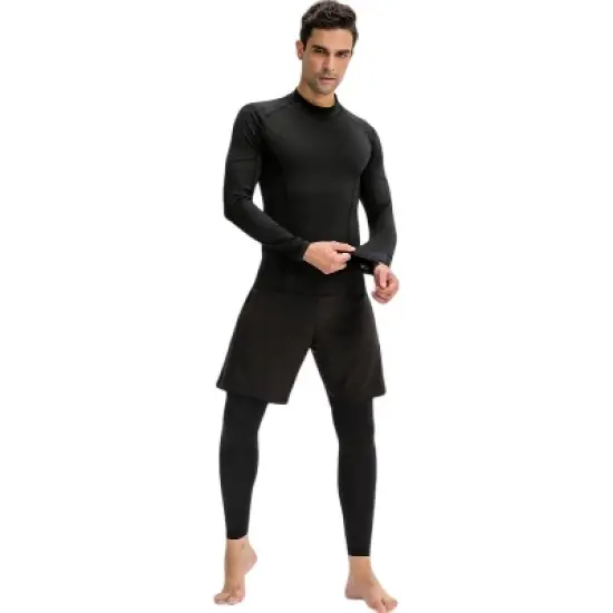 Anna-Kaci Active Men's Long Sleeve Compression Shirt with Contrast Stitching and Athletic Fit image {2}