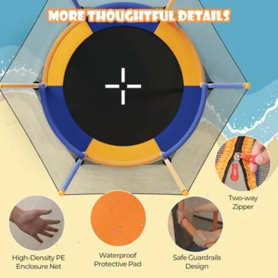 Infans Kids Mini Trampoline w/59" Higher Enclosure Net Seamless Jumping Mat Zipper Door image {8}