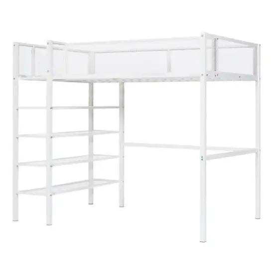Metal Twin Size Loft Bed with 4 Shelves and Storage - ModernLuxe image {5}