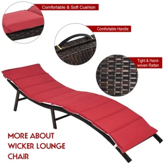 Costway 2PCS Patio Rattan Folding Lounge Chair Stackable Double Sided Cushion image {8}