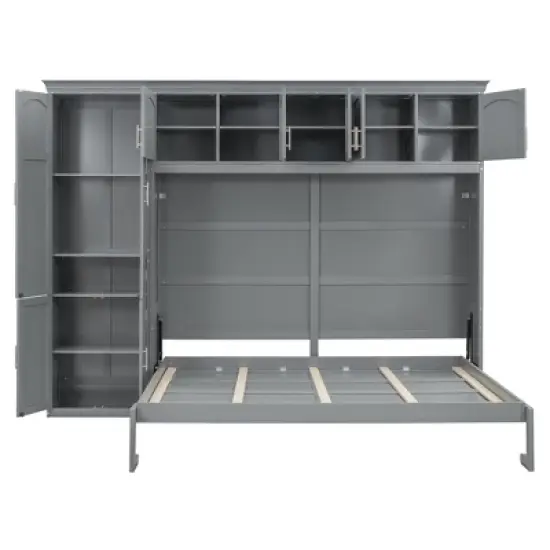 Queen Size Murphy Bed Wall Bed with Cabinets and Shelves-ModernLuxe image {6}
