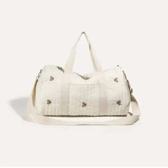 White new embroidered travel bag large capacity luggage bag light storage handbag crossbody Boston bag image {1}