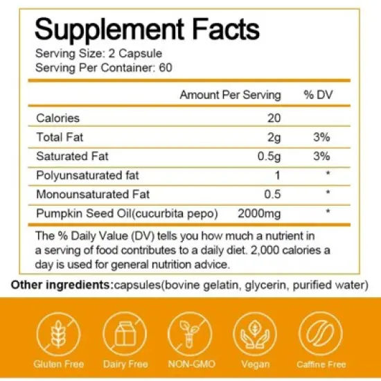 B Beworth Pumpkin Seed Oil Capsules (2,000mg/serving) - for Hair Growth, Youthful Skin - 120 Ct image {4}