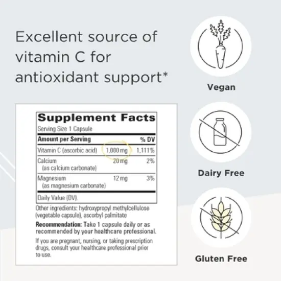 Integrative Therapeutics Buffered Vitamin C 1,000 mg - Immune Support Supplement with Magnesium and Calcium - Gluten Free - 60 Vegan Capsules image {1}