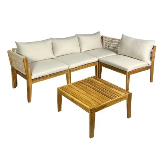 Kinger Home Steven 4-Piece Acacia Wood Patio Furniture Set with Cushions Stylish and Durable Outdoor Patio Furniture Compact Wood image {8}