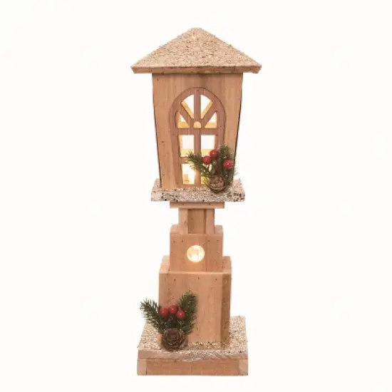 Transpac 16.93 in Brown Rustic Lantern Light Up Christmas Candle Holder Wood Decor image {2}