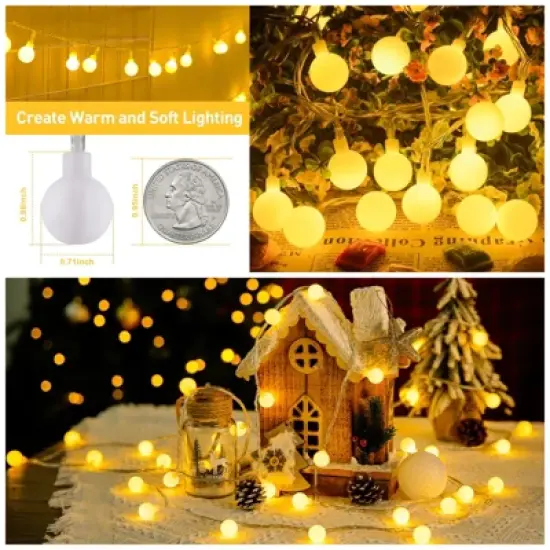 Itopfox 100 LED Connectable Globe String Lights Indoor Bedroom, Warm White Christmas Fairy Lights with Remote, 8 Modes Hanging for Room Classroom image {5}