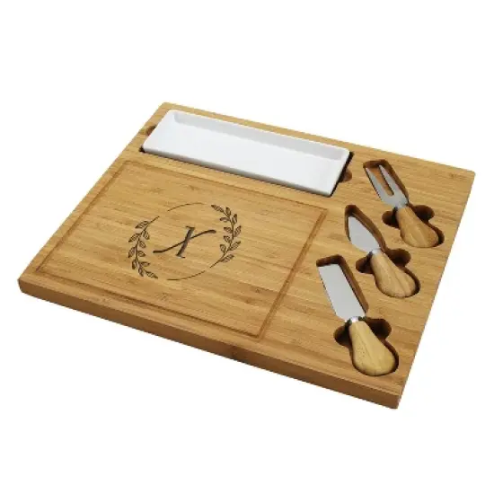 Picnic at Ascot Personalized Engraved Premium Bamboo Charcuterie Board with Cheese knives & Ceramic Dish image {29}