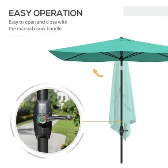 Outsunny 6.5' x 10' Rectangular Market Umbrella, Patio Outdoor Table Umbrella with Crank and Push Button Tilt, Teal image {4}