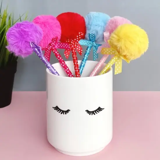 Wrapables Fluffy Ball Pom Pom Balpoint Pens (Set of 6) image {4}