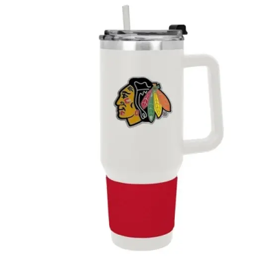 NHL Chicago Blackhawks White Colossus Travel Mug with Team Color Silicon Gripe - 40oz image {5}